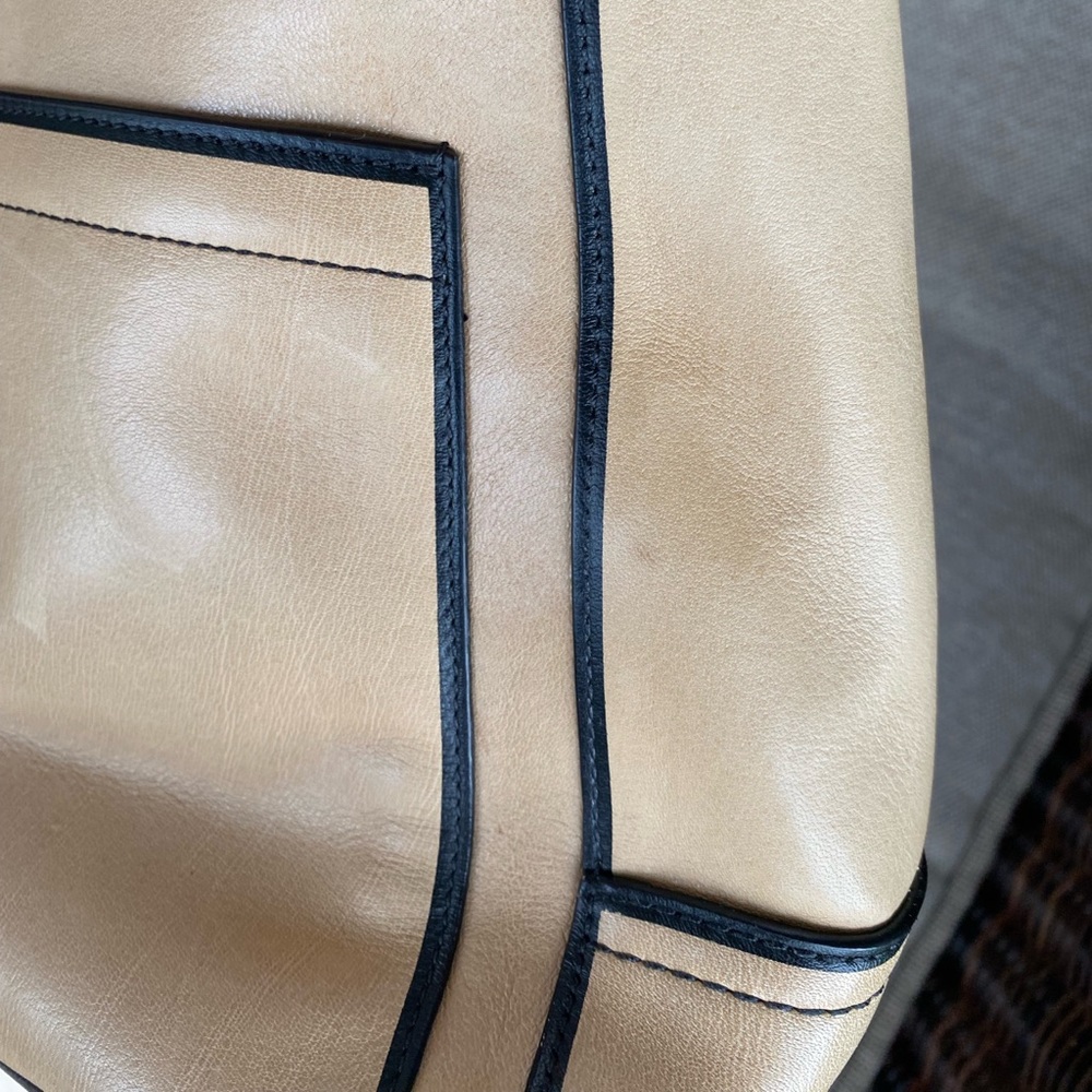 REED KRAKOFF Beige with Black Trimmed Leather "Boxer" Tote Bag. - Picture 15 of 16